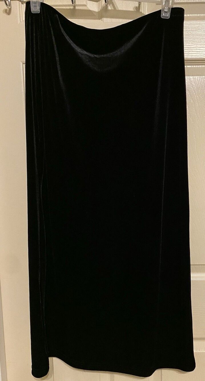 Vintage RAG Black Velvet Maxi Skirt Slit High Waisted Y2K Goth Whimsigoth L